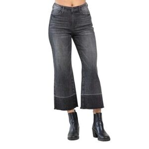 Judy Blue jeans Wide Leg Crop Women's 16W Faded Black Frayed Hem Denim